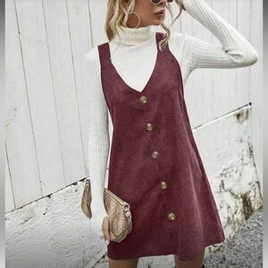 Burgundy Button-Down Pinafore Dress